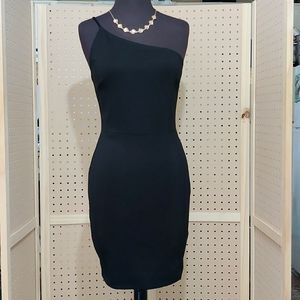 One shoulder, black party cocktail dress